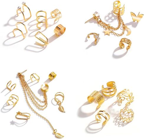22Pcs Gold Ear Cuffs Earrings for Women Girls Non Piercing Lightweight, Adjustable Hypoallergenic Fake Clip On Cartilage Butterfly Chain Twist Helix Leaf Wrap Earrings Set, Trendy Jewelry Gift for Her in Saudi Arabia
