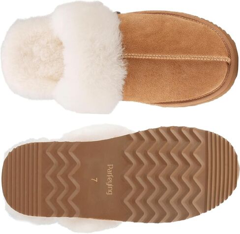 Women's Shearling Slippers Genuine Leather with Rubber Sole, Sheepskin Fuzzy Indoor Outdoor Shoes for Home in Saudi Arabia