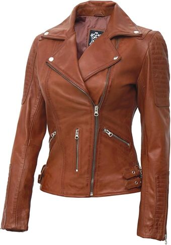 سترات Blingsoul الجلدية للنساء - سترة دراجة نارية من الجلد الحقيقي غير متماثلة للنساء in Kuwait