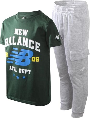 New Balance Boys Pants Set - 2 Piece Pullover Boys Shirts Graphic Tee and Athletic Jogger Pants Kids Activewear Set (8-16) in Kuwait