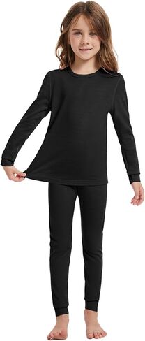 woolcano Kids Unisex 100% Merino Wool Base Layer Sets Lightweight Thermal Underwear in Kuwait