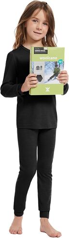 woolcano Kids Unisex 100% Merino Wool Base Layer Sets Lightweight Thermal Underwear in Kuwait