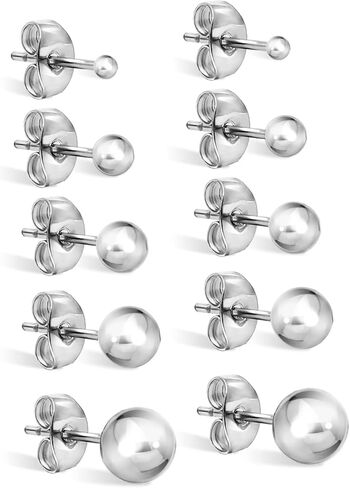 Silverline Jewelry Ball Earrings 5 Pair Set 316L Surgical Stainless Steel Round Ball Stud Earrings for Women Men Teen Girls Teen Boys, Assorted Colors in Kuwait