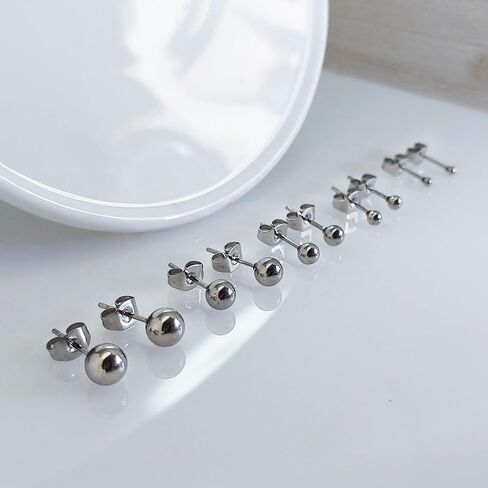 Silverline Jewelry Ball Earrings 5 Pair Set 316L Surgical Stainless Steel Round Ball Stud Earrings for Women Men Teen Girls Teen Boys, Assorted Colors in Kuwait