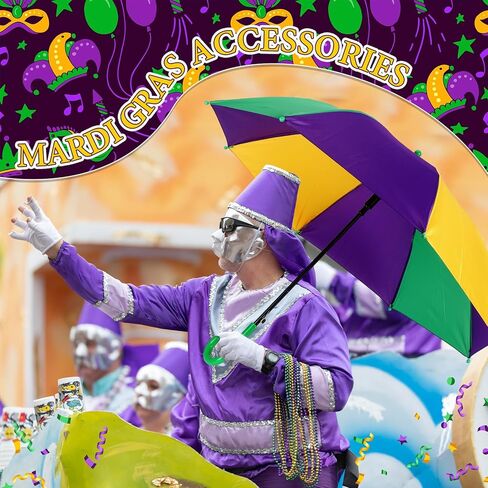 Shinylin 6 قطع مظلة Mardi Gras مظلة أوتوماتيكية مفتوحة بمظلة 26 بوصة مظلات مقاومة للرياح خفيفة الوزن للسفر ومظلة قابلة للطي مع مقبض لحفلات Mardi Gras للرجال والنساء، أخضر أرجواني أصفر in Kuwait