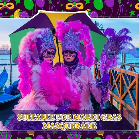 Shinylin 6 قطع مظلة Mardi Gras مظلة أوتوماتيكية مفتوحة بمظلة 26 بوصة مظلات مقاومة للرياح خفيفة الوزن للسفر ومظلة قابلة للطي مع مقبض لحفلات Mardi Gras للرجال والنساء، أخضر أرجواني أصفر in Kuwait