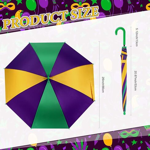 Shinylin 6 قطع مظلة Mardi Gras مظلة أوتوماتيكية مفتوحة بمظلة 26 بوصة مظلات مقاومة للرياح خفيفة الوزن للسفر ومظلة قابلة للطي مع مقبض لحفلات Mardi Gras للرجال والنساء، أخضر أرجواني أصفر in Kuwait