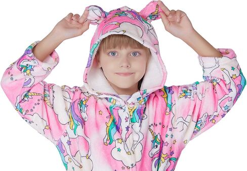 رداء حمام ناعم للفتيات، رداء من الفلانيل بغطاء للرأس للأطفال الصغار، ملابس نوم من 4T -18 عامًا in Kuwait