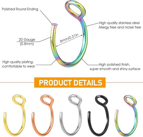 Lusofie 10 Pcs Nose Rings Hoops Double Hoop Nose Ring Fake Nose Ring Clip On Nose Ring Fake Lip Piercing For Women Men in Kuwait