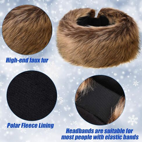 3 Pieces Faux Fur Headband Elastic Fluffy Winter Headband Ear Warmer Stretchy Cold Weather Ear Muff Headwrap for Women Girls in Saudi Arabia