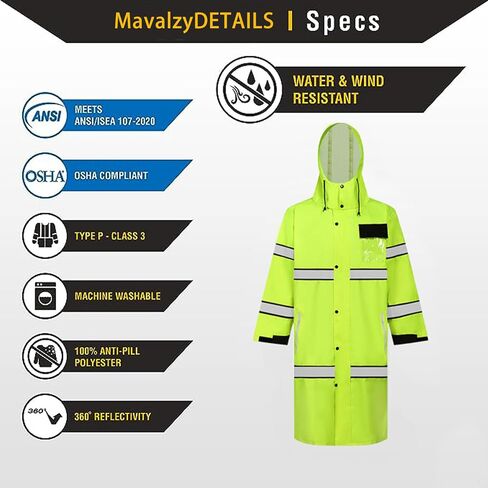 Mavalzy Rain Coats for Men,High Vis Mens Rain Jackets Waterproof with Hood -Class 3 ANSI OSHA Reflective Safety Women in Saudi Arabia