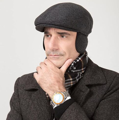 MSFGJZM Men Fall Winter Peaked Flat Cap Adjustable Earmuffs Driving Cap Beret Hat in Saudi Arabia