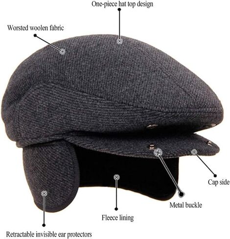 MSFGJZM Men Fall Winter Peaked Flat Cap Adjustable Earmuffs Driving Cap Beret Hat in Saudi Arabia