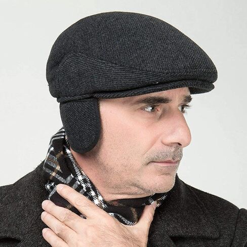 MSFGJZM Men Fall Winter Peaked Flat Cap Adjustable Earmuffs Driving Cap Beret Hat in Saudi Arabia