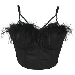 yushutiff Women Corset Mesh See Through Feather Crop Top Party Bustier Bra