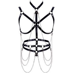 Women's leather harness cage bra Body chain Chest strap Waist belt Lingerie Punk gothic Photography Rock Dance