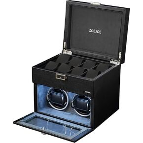 ZOEJOE ملفاف ساعة أوتوماتيكي مزدوج، صندوق لفاف ساعة عمودي لساعات الرجال والنساء مع علبة تخزين 8 ساعات ومحرك هادئ باللونين الأسود والرمادي in Kuwait