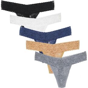 Yuamose Women's Lace Thongs, T Back Low Waist Panties Sexy Seamless V-Shape Design Lace Thongs for Women Multipack