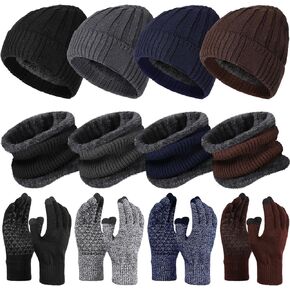 Suhine 12 Pcs Winter Hat Scarf Gloves Set with Knit Fleece Lined, Including 4 Pcs Winter Beanie, 4 Pairs Touch Screen Mittens, 4 Pcs Neck Circle Scarves for Men, Homeless Supplies, Birthday Gift in Kuwait