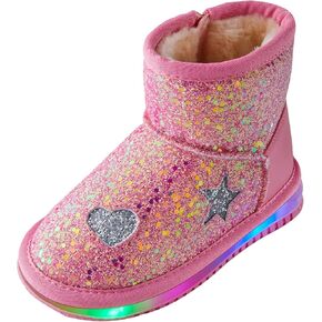 Bimbobimba للجنسين - أطفال بنات أولاد - حذاء ثلج شتوي مبطن بالفرو الصناعي - حذاء قصير قصير للكاحل مع جزء علوي لامع لامع مزين بفتحات على شكل قلب ونجمة للأطفال الصغار in Kuwait