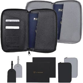 مجموعة حامل جواز السفر وبطاقة الأمتعة من RFID مع إغلاق بسحاب وجيوب Sim | منظم محفظة السفر | حامل مستندات السفر من جلد البولي يوريثان خفيف الوزن للرجال والنساء | محفظة جواز السفر in Kuwait