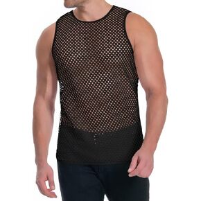 Men's Mesh Fishnet Muscle Top See Through Shirts Fitted Crew Neck Tee Clubwear