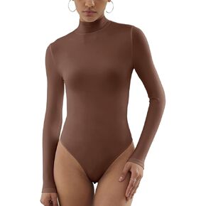 REORIA Women’s Fashion Mock Turtle Neck Long Sleeve Double Lined Slimming Shirt Going Out Thong Bodysuits Tops