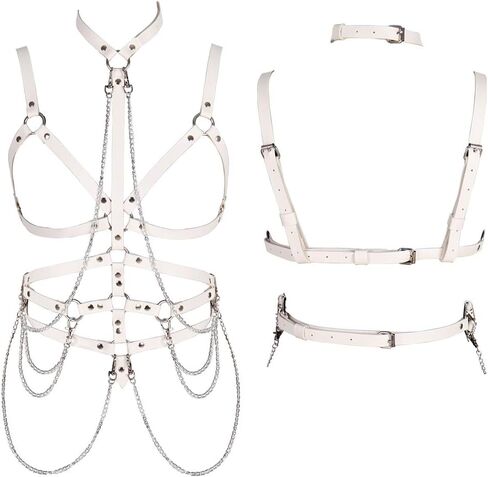 Women's leather harness cage bra Body chain Chest strap Waist belt Lingerie Punk gothic Photography Rock Dance in Kuwait