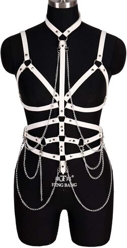 Women's leather harness cage bra Body chain Chest strap Waist belt Lingerie Punk gothic Photography Rock Dance in Kuwait