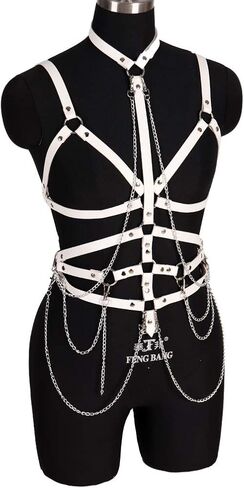 Women's leather harness cage bra Body chain Chest strap Waist belt Lingerie Punk gothic Photography Rock Dance in Kuwait