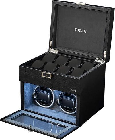 ZOEJOE ملفاف ساعة أوتوماتيكي مزدوج، صندوق لفاف ساعة عمودي لساعات الرجال والنساء مع علبة تخزين 8 ساعات ومحرك هادئ باللونين الأسود والرمادي in Kuwait
