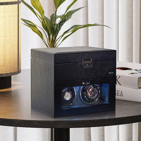 ZOEJOE ملفاف ساعة أوتوماتيكي مزدوج، صندوق لفاف ساعة عمودي لساعات الرجال والنساء مع علبة تخزين 8 ساعات ومحرك هادئ باللونين الأسود والرمادي in Kuwait