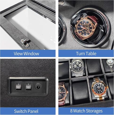 ZOEJOE ملفاف ساعة أوتوماتيكي مزدوج، صندوق لفاف ساعة عمودي لساعات الرجال والنساء مع علبة تخزين 8 ساعات ومحرك هادئ باللونين الأسود والرمادي in Kuwait
