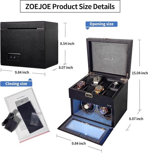 ZOEJOE ملفاف ساعة أوتوماتيكي مزدوج، صندوق لفاف ساعة عمودي لساعات الرجال والنساء مع علبة تخزين 8 ساعات ومحرك هادئ باللونين الأسود والرمادي in Kuwait