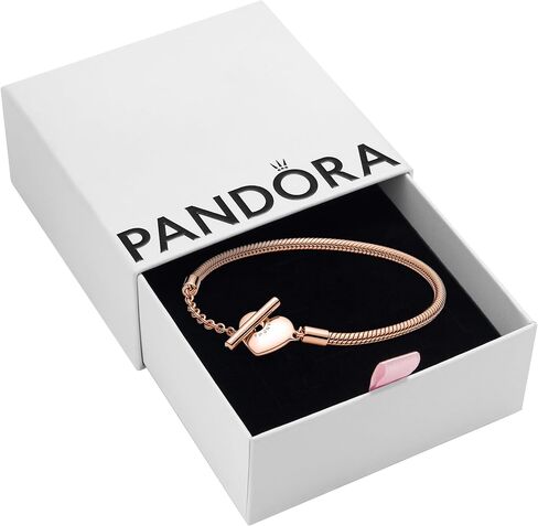 Pandora Moments Heart T-Bar Closure Snake Chain Bracelet - Charm Bracelet for Women - Compatible Moments Charms - Gift for Her, With Gift Box in Saudi Arabia