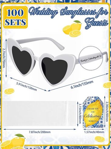 مجموعة 100 من النظارات الشمسية على شكل قلب أبيض من Chapou نظارات شمسية لحفلات الزفاف وحفلات العازبة للضيوف ووصيفات العروس in Kuwait