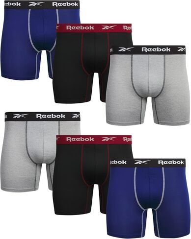 Reebok Mens Underwear Boxer Briefs - 6 Pack Stretch Performance Moisture Wicking Boxers for Men with Contour Pouch, 6" Inseam in Saudi Arabia