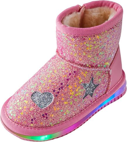 Bimbobimba للجنسين - أطفال بنات أولاد - حذاء ثلج شتوي مبطن بالفرو الصناعي - حذاء قصير قصير للكاحل مع جزء علوي لامع لامع مزين بفتحات على شكل قلب ونجمة للأطفال الصغار in Kuwait