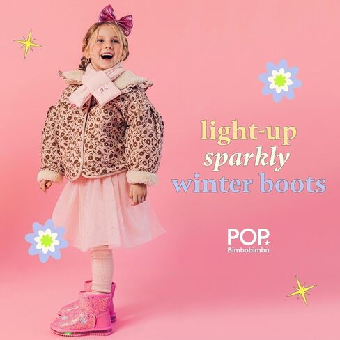 Bimbobimba للجنسين - أطفال بنات أولاد - حذاء ثلج شتوي مبطن بالفرو الصناعي - حذاء قصير قصير للكاحل مع جزء علوي لامع لامع مزين بفتحات على شكل قلب ونجمة للأطفال الصغار in Kuwait