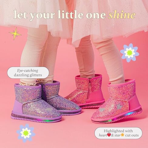 Bimbobimba للجنسين - أطفال بنات أولاد - حذاء ثلج شتوي مبطن بالفرو الصناعي - حذاء قصير قصير للكاحل مع جزء علوي لامع لامع مزين بفتحات على شكل قلب ونجمة للأطفال الصغار in Kuwait