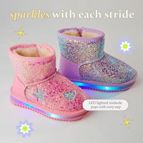 Bimbobimba للجنسين - أطفال بنات أولاد - حذاء ثلج شتوي مبطن بالفرو الصناعي - حذاء قصير قصير للكاحل مع جزء علوي لامع لامع مزين بفتحات على شكل قلب ونجمة للأطفال الصغار in Kuwait
