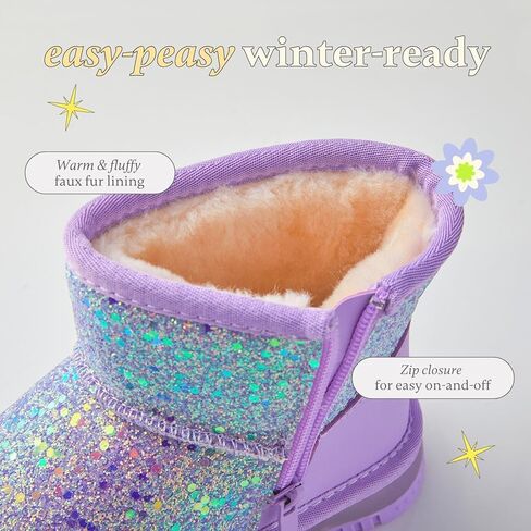 Bimbobimba للجنسين - أطفال بنات أولاد - حذاء ثلج شتوي مبطن بالفرو الصناعي - حذاء قصير قصير للكاحل مع جزء علوي لامع لامع مزين بفتحات على شكل قلب ونجمة للأطفال الصغار in Kuwait