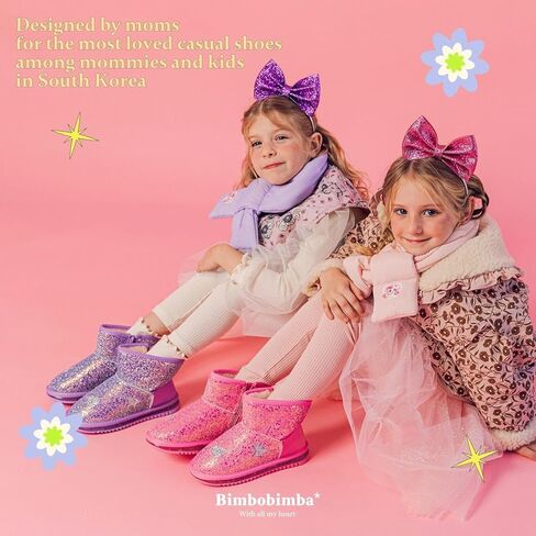 Bimbobimba للجنسين - أطفال بنات أولاد - حذاء ثلج شتوي مبطن بالفرو الصناعي - حذاء قصير قصير للكاحل مع جزء علوي لامع لامع مزين بفتحات على شكل قلب ونجمة للأطفال الصغار in Kuwait