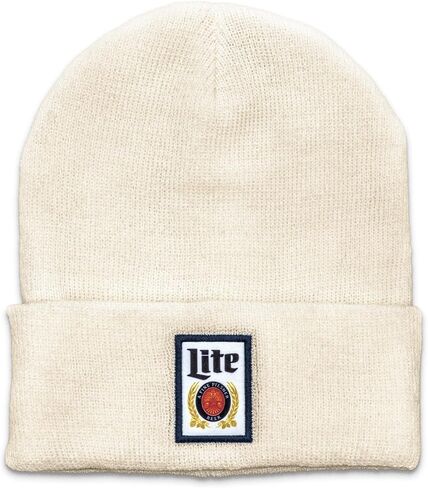 Tee Luv Miller Lite Beanie - Miller Beer Brand Logo Knit Hat White in Saudi Arabia