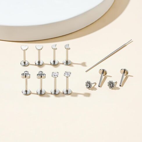 Uni-J 10 قطعة 18 جرام بدون خيوط دفع في الزنمة محارة الغضروف شقة الظهر اللولب Labret مونرو الشفاه الدائري Daith ثقب المجوهرات in Saudi Arabia