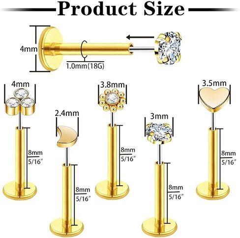 Uni-J 10 قطعة 18 جرام بدون خيوط دفع في الزنمة محارة الغضروف شقة الظهر اللولب Labret مونرو الشفاه الدائري Daith ثقب المجوهرات in Saudi Arabia