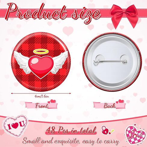 48 Pcs Valentine's Day Heart Arrow Pins 1.6" Exchange Gifts Valentine's Day Buttons Badge for Women Men Party Accessory Decoration, 24 Styles in Saudi Arabia