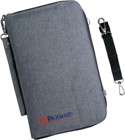 محفظة PaXmart Family Passport Organizer مع حاملات بطاقات الصعود ووثائق السفر للطيران والرحلات البحرية وأساسيات السفر (مع حامل AirTag) (رمادي) (كبير جدًا - مثالي لـ 4 إلى 6 جوازات سفر) in Saudi Arabia