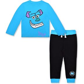 Disney Monster Inc. Mike and Sully Boys’ Long Sleeve Shirt and Jogger Pant Set for Toddler and Little Kids – Blue/Green