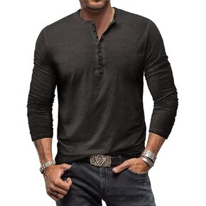 قمصان Viwedo الرجالية المتعثرة Henley بأكمام طويلة وأزرار مغسولة in Kuwait